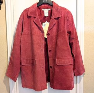 NWT Pink Genuine Leather Jacket Button Front Coat Large Jessica Holbrook